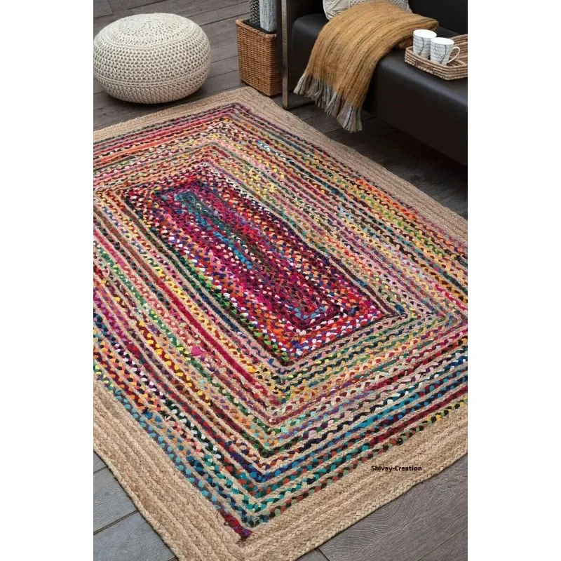 

Rug 100% Natural Jute and Cotton Braided Style Runner Rug Living Area Carpet Rug