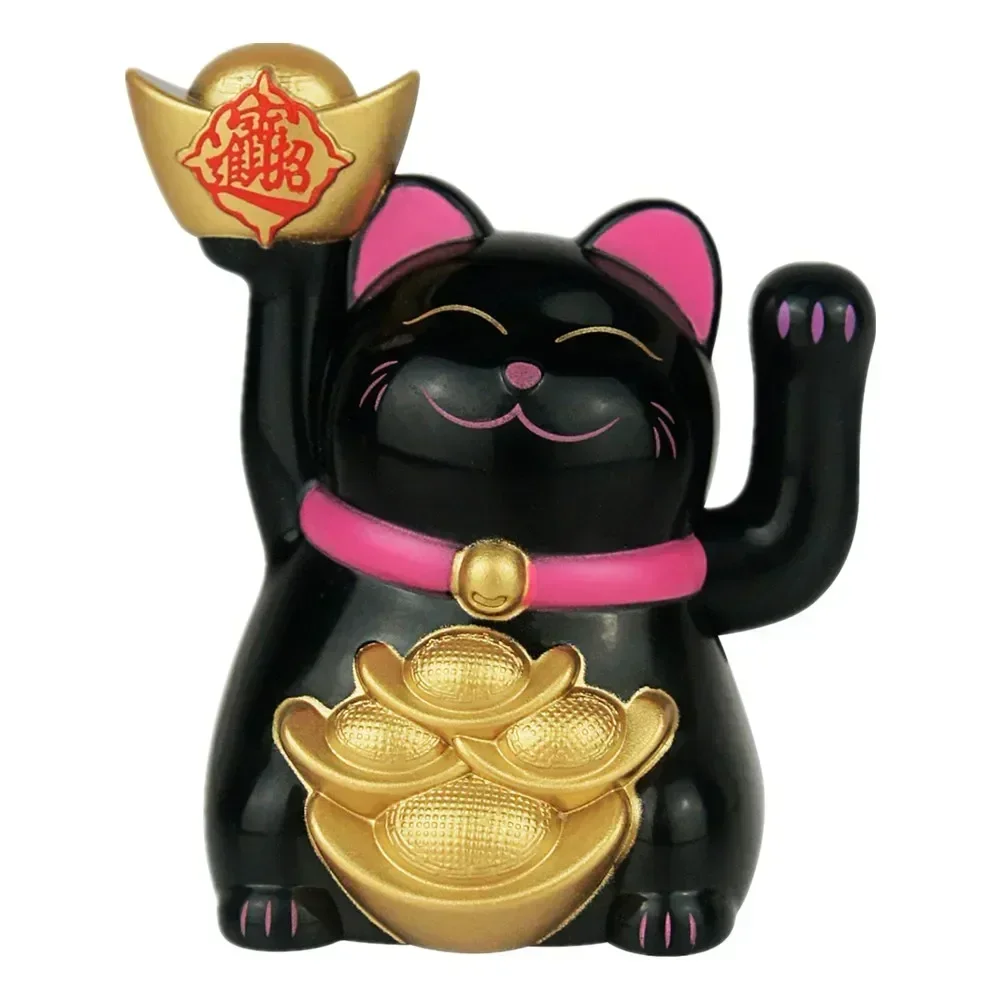 1pc 2 Inch Solar Power Maneki-Neko Automatic Waving Lucky Cat Car Beckoning Cat Fortune Cat Figurines For Cashier Ornament Shop
