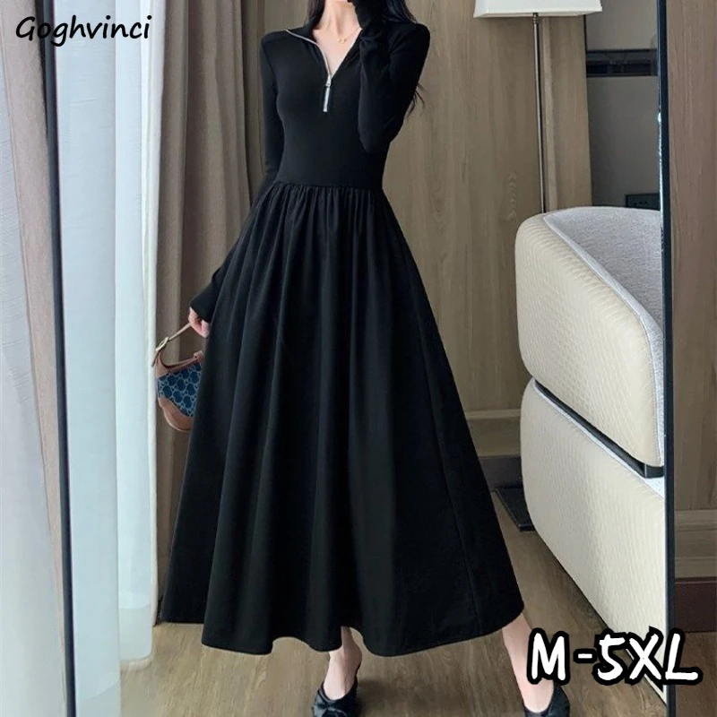 Black Maxi Dresses Women Vintage Turn-down Collar French Style Female Fashion Elegant Defined Waist Autumn Long Sleeve Vestidos