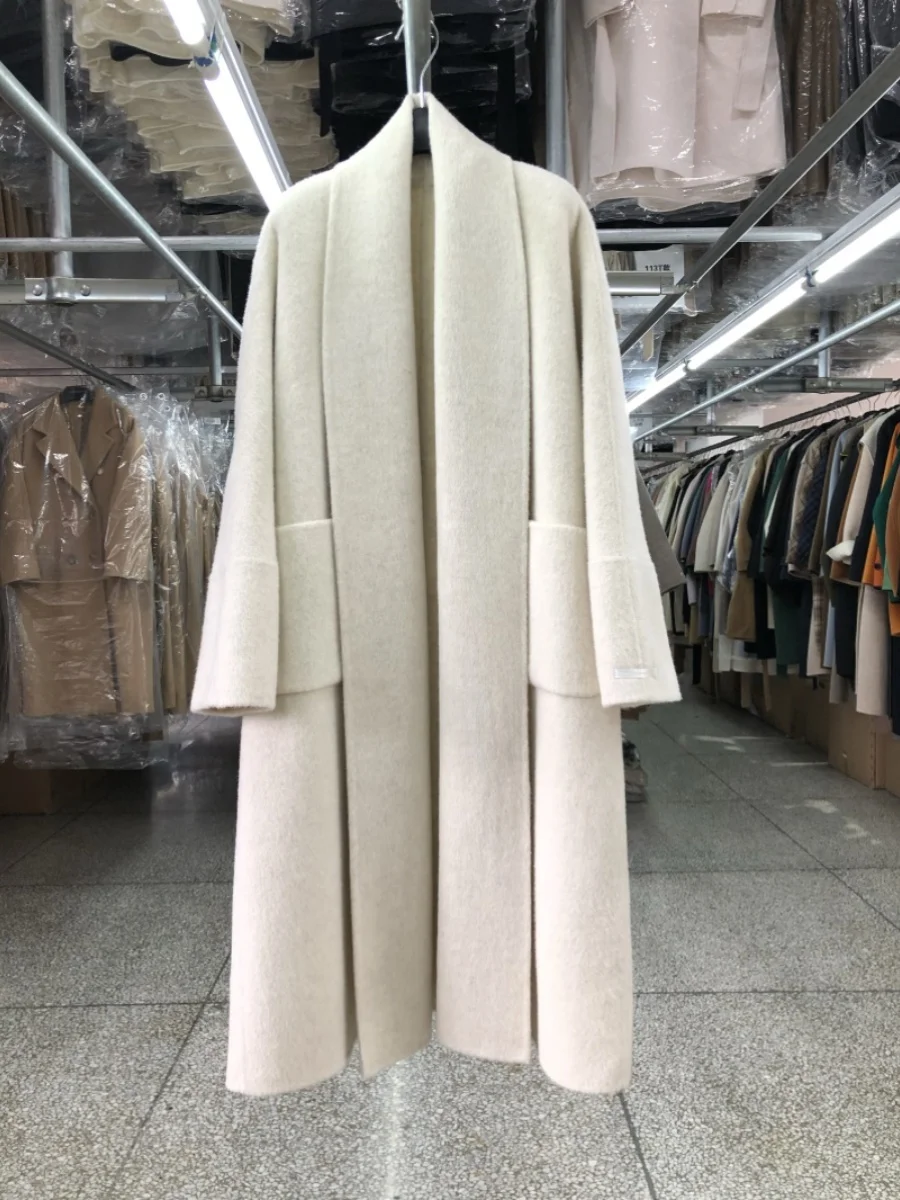 

Big Collar Bathrobe Style Double-sided Cashmere Coat for Women Autumn Winter Long Beautiful Wool Coats Loose Simple Woolen Coat