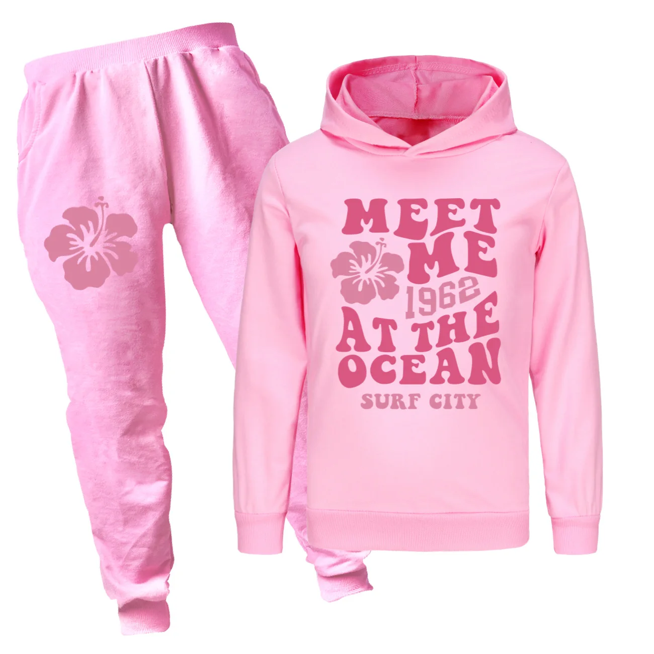 Meet Me At The Ocean 1962 Surf City Sportswear Kids Hoodies+Jogging Pants 2Pcs/Set Boys Girls Boutique Outfits Children's Sets