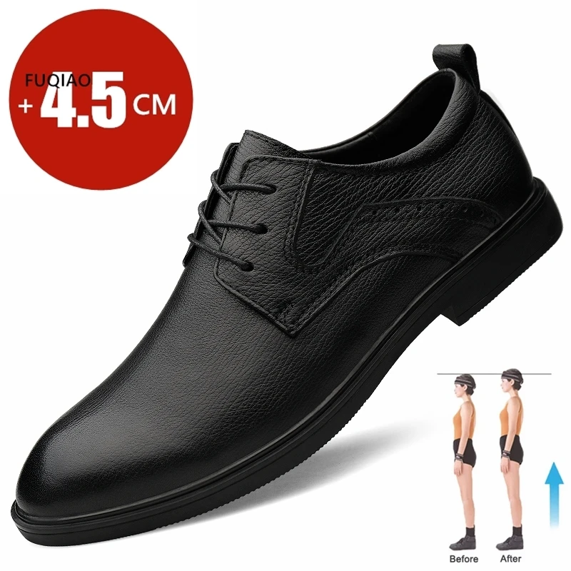 Brogues de couro genuíno para homens, sapatos formais, sapatos de escritório, sapatos de grife italiano, aumento de altura, 4,5 cm