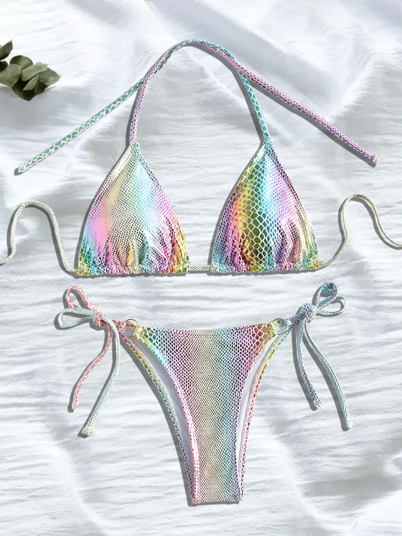 Sexy Glitter Multi Color Sequin Micro Mini Bikinis Sets Two Pieces Halter Tie Swimsuits Beachwear Bathing Suit Swimwear Biquini