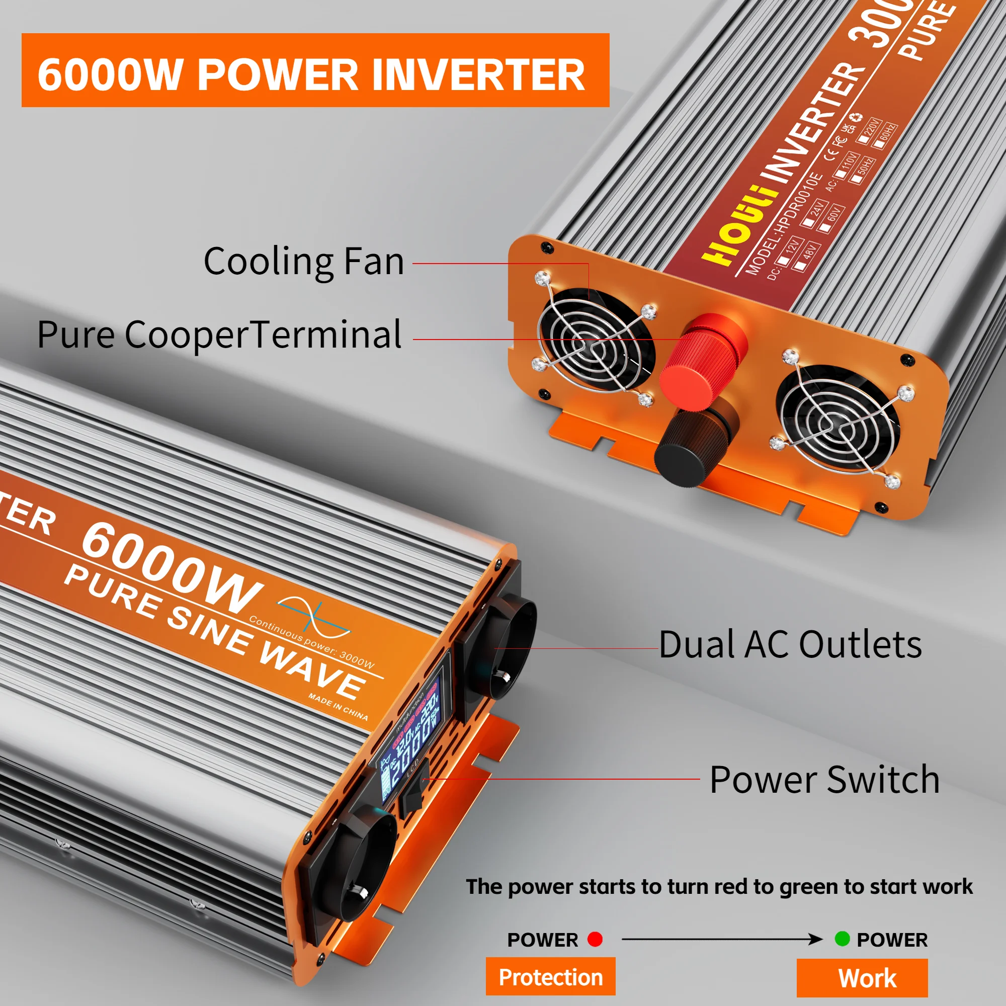 Pure Sine Inverter 12v 24v 48v 220v 4000w 5000W 6000W Power Converter European Plug Inversor De Corriente Para Coche Off Grid