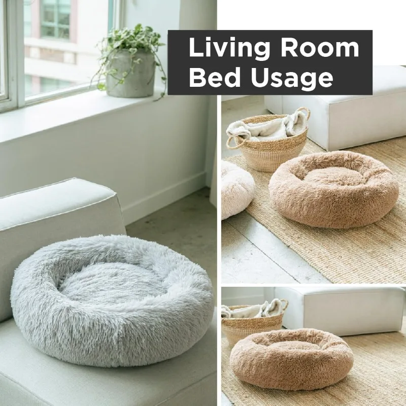 Premium Calming Dog Bed, Donut Dog Bed Washable Ideal for Small and Large Dogs and Cats & Round Dog Bed, Multiple Sizes