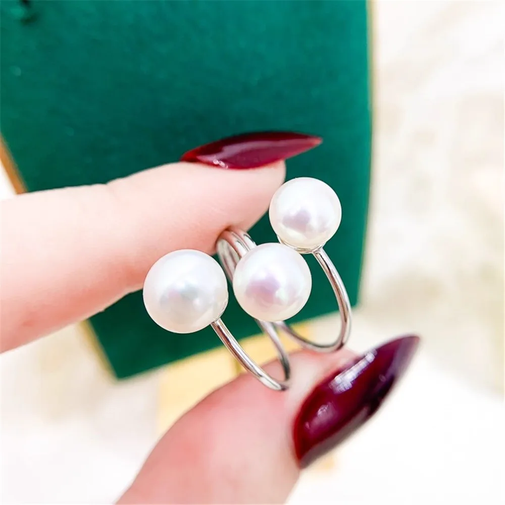 

Кольцо из стерлингового серебра S925, инкрустированное цирконием, жемчужное кольцо с половиной отверстия, дизайн изменяемого размера, ювелирные изделия ручной работы, аксессуары для колец