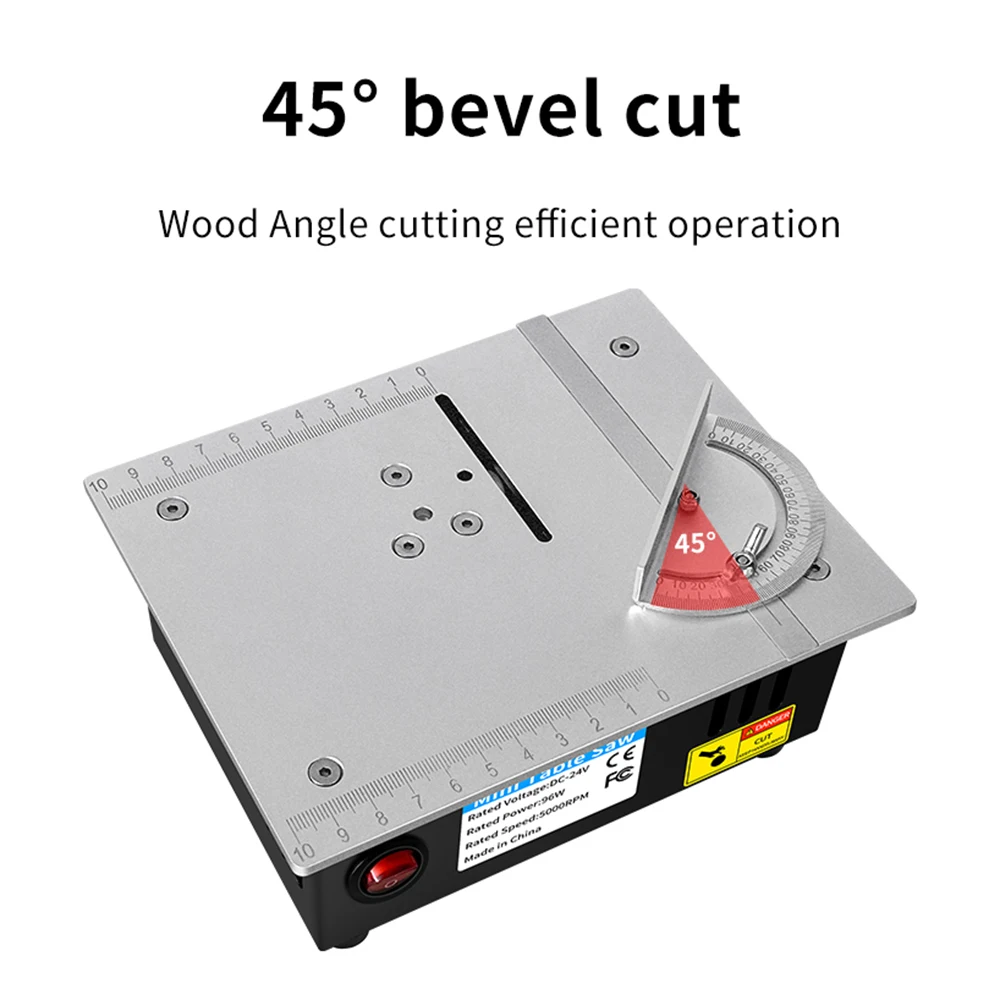 Gergaji Meja Multifungsi Mini 96W 24V Gergaji Desktop Listrik dengan 7 Kecepatan Dapat Disesuaikan Pisau 63Mm Pemotong Bubut Bangku Kayu