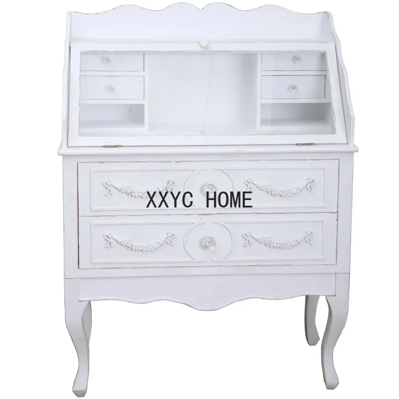 

French Bedroom Dressing Table Storage Cabinet Combination Retro Makeup Cabinet Table Bedside Chest of Drawers