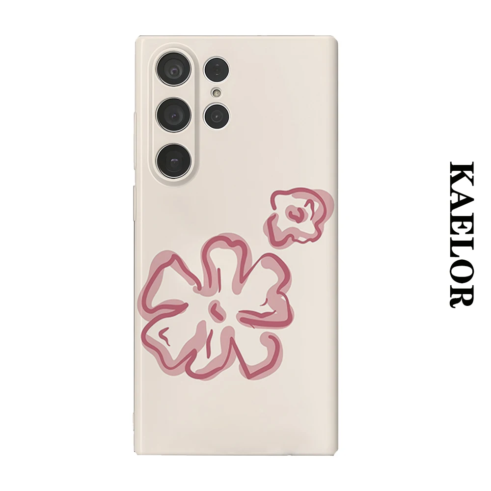 Minimalist Pink Flower Durable Shiny Double-layer Case for Samsung S26 Ultra S25 S24 S23 Plus Anti-drop Scratch Resistant Cover