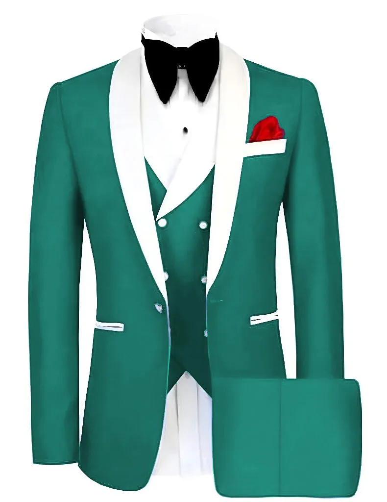 

Customized Full Man Terno Suit 3-Piece Blazer Vest Pants Set Shawl Lapel Formal Male Groomsmen Wedding Dress Code