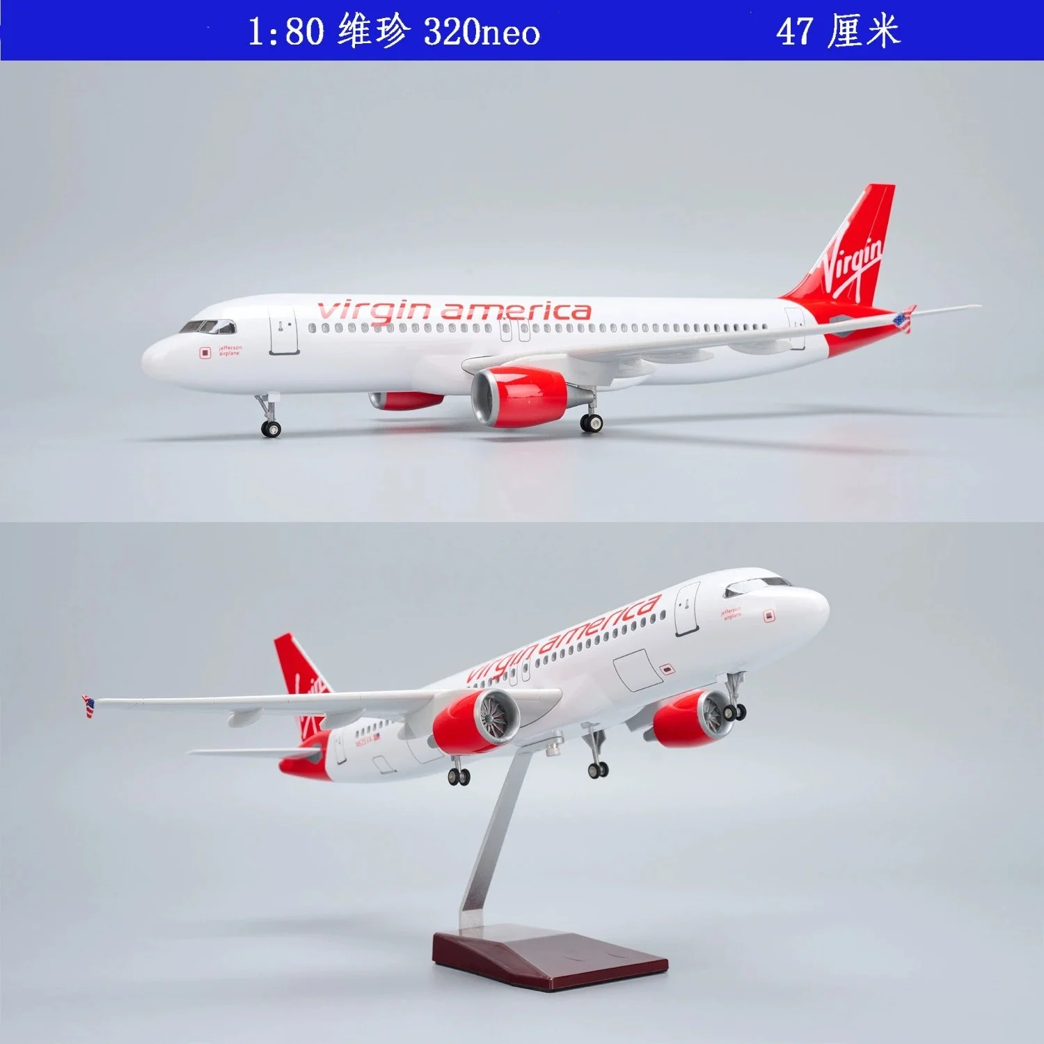 47cm Scale Aircraft Virgin America A320 Neo Diecast Airplane Model Kit With Landing Gear Wheel For Adult Aviation Enthusiast Gif
