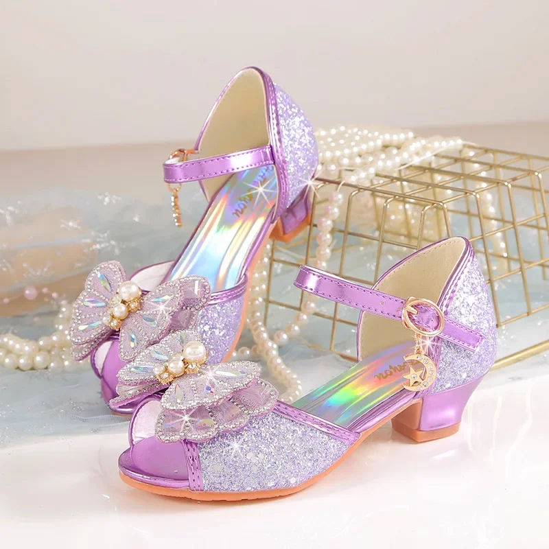 Children\'s Princess Wedding Party Shoes Summer New Girls Crystal Sandals Fashion Pearl Bowknot Baby Kids Performance High Heels