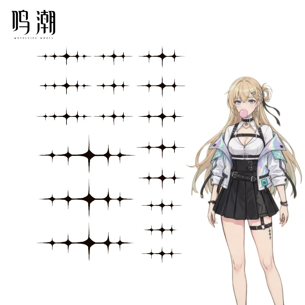 

Game Wuthering Waves LYNAE MORNYE Cosplay Tattoo Fake Tattooing Black Scar Temporary Sticker Paper Body Art Halloween Party Prop