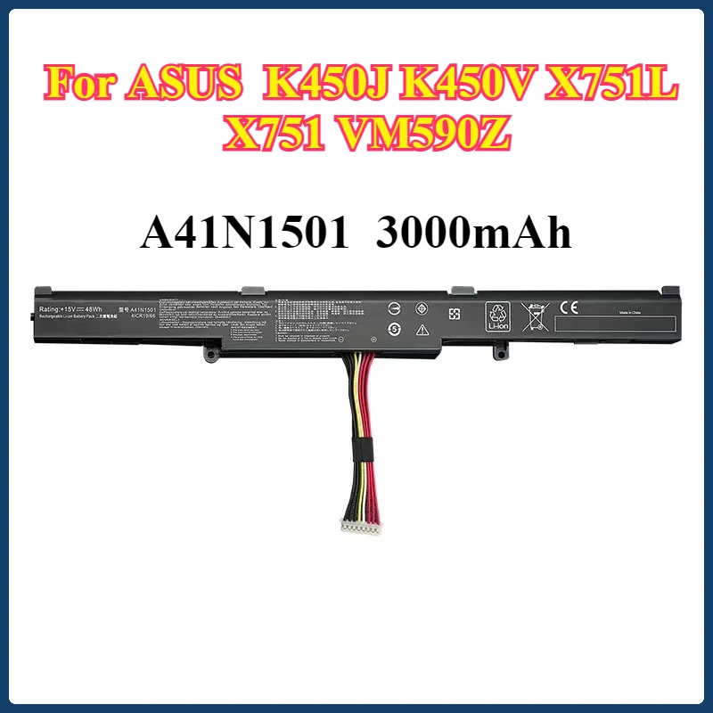 New A41N1501 Laptop Battery for ASUS  K450J K450V X751L X751 VM590Z 15V 3000mAh