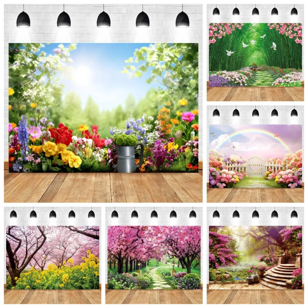 

Spring natural garden forest landscape photography background, adult and child birthday party decoration photography background