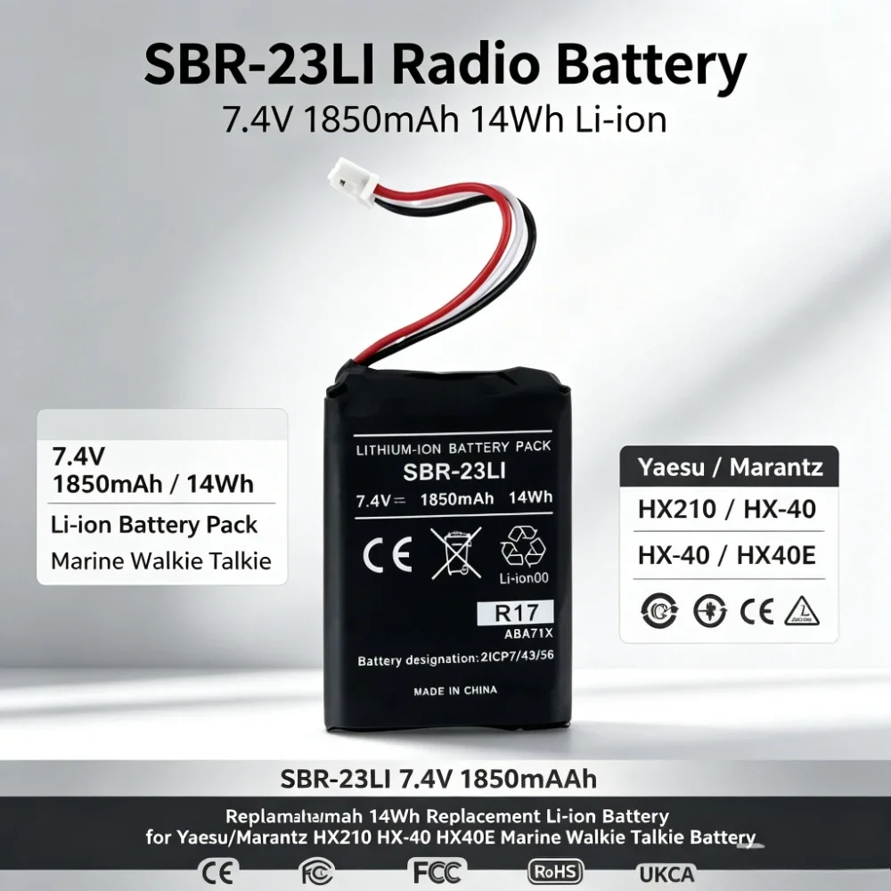 SBR-23LI 7.4V 1850mAh 14Wh Replacement Li-ion Battery for Yaesu/Marantz HX210 HX-40 HX40E Marine Walkie Talkie Battery