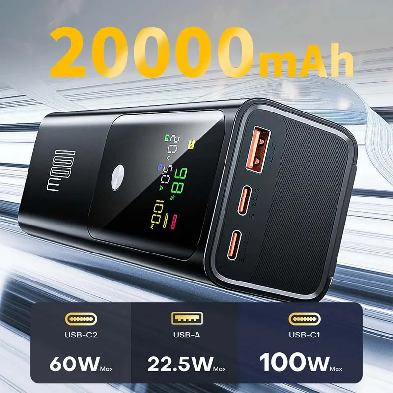 بطارية خارجية 20000 مللي أمبير في الساعة PD100W باور بانك عالي السعة شحن سريع شاحن محمول باور بانك لأجهزة الكمبيوتر المحمول آيفون وشاومي