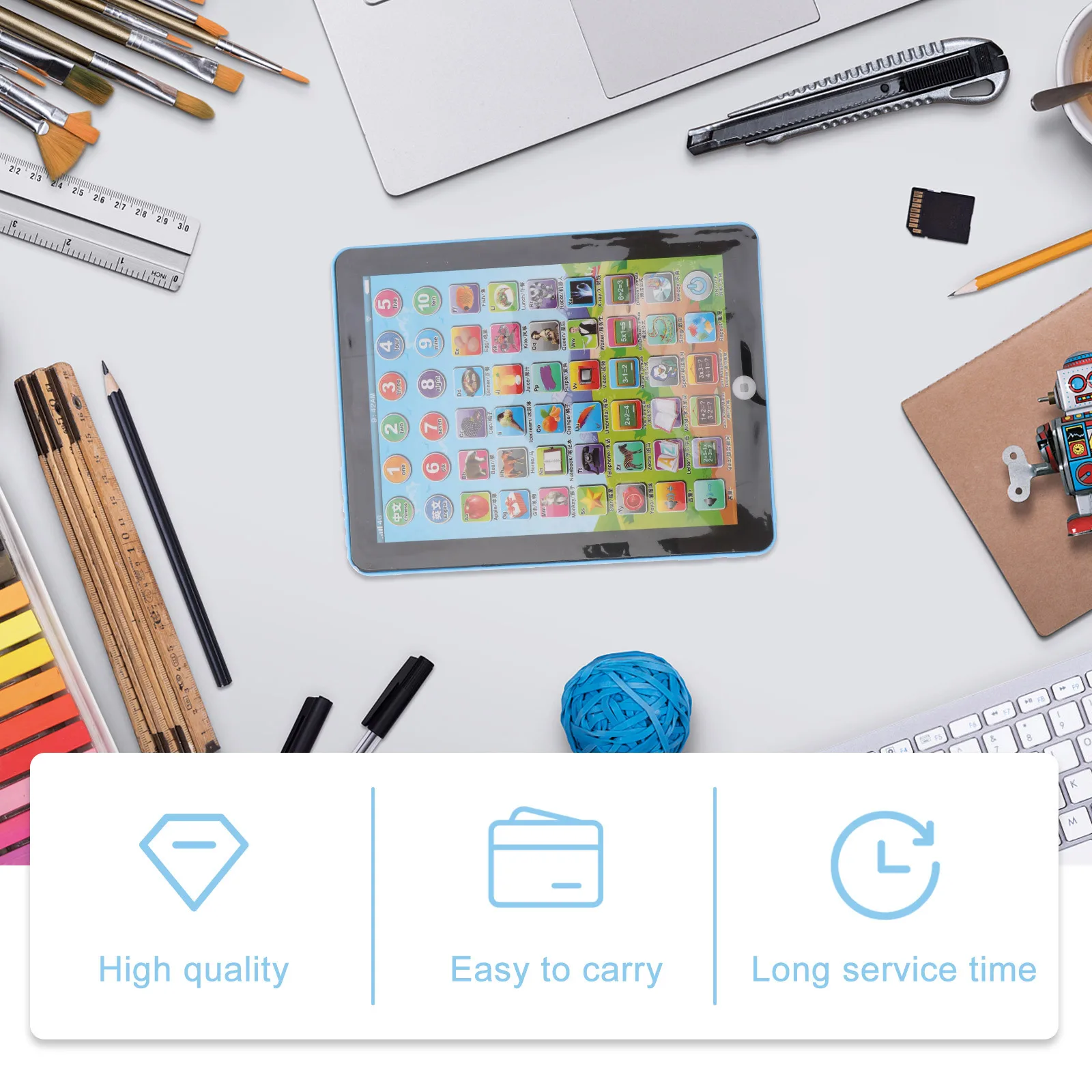 Máquina de aprendizagem precoce azul crianças inglês matemática ortografia pronúncia tablet educacional almofada de aprendizagem de inglês