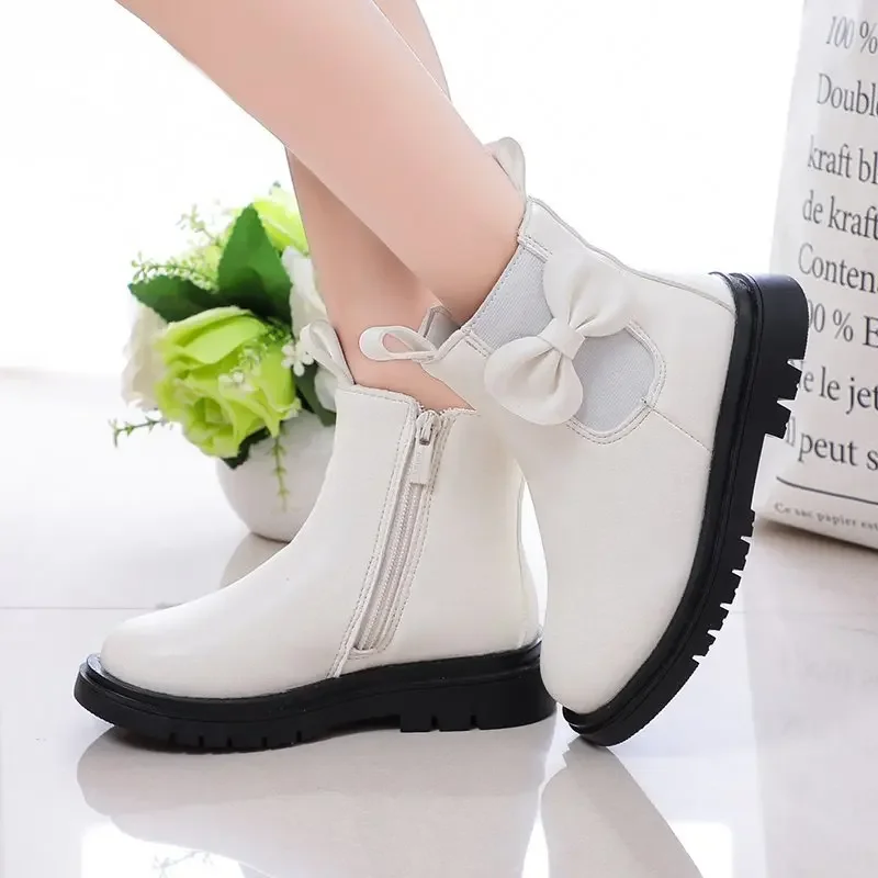 Girls Rubber Boots Autumn Winter Warm Soft Cotton Kids Ankle Boots Classic with Bow-knot Sweet Princess Children Boots 26-36 New