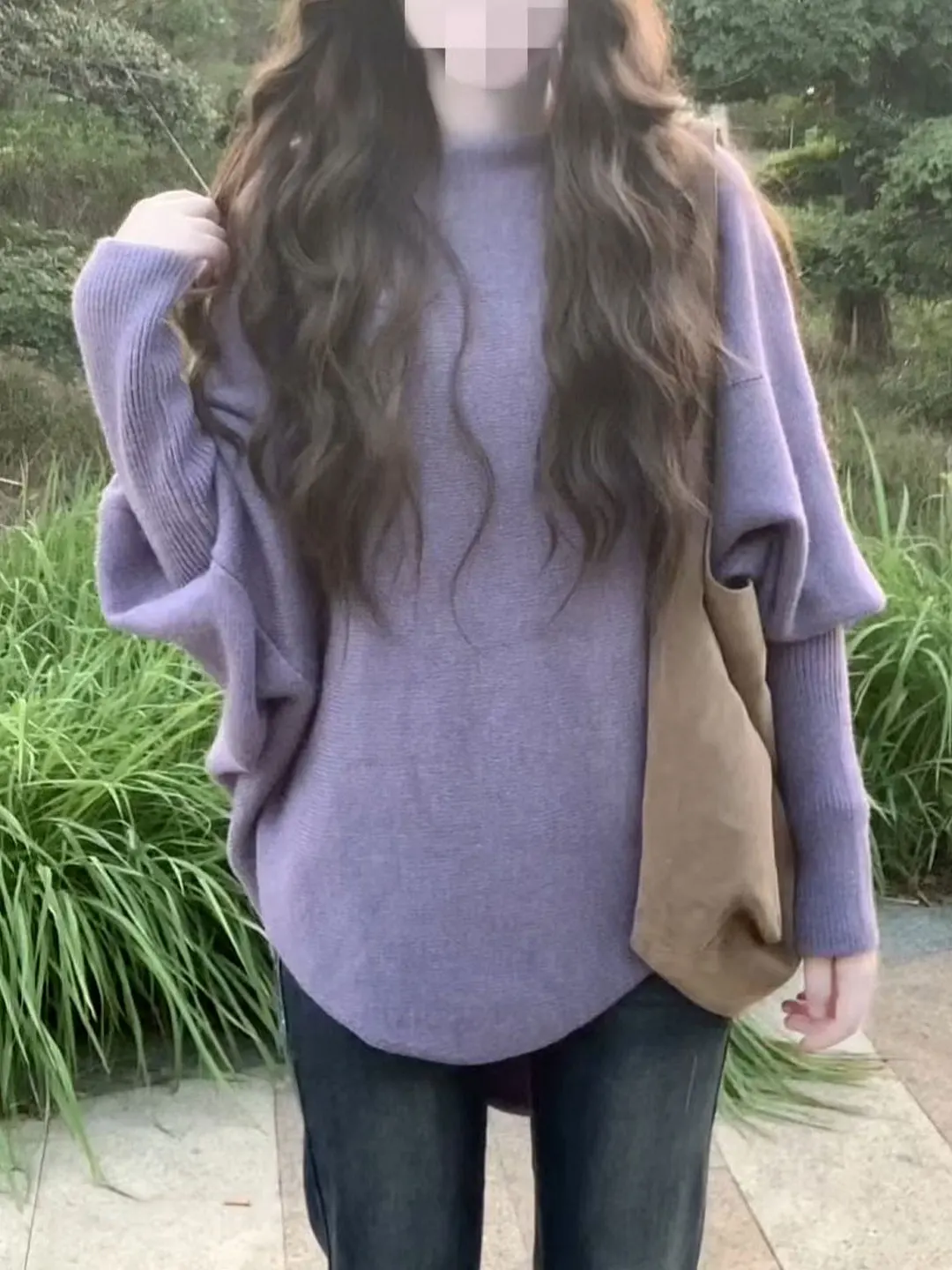 Women Purple Knit Pullover Sweater Vintage 2000s Oversize Jumper Knitwear Long Sleeves Soft Cozy Sweater Autumn Winter