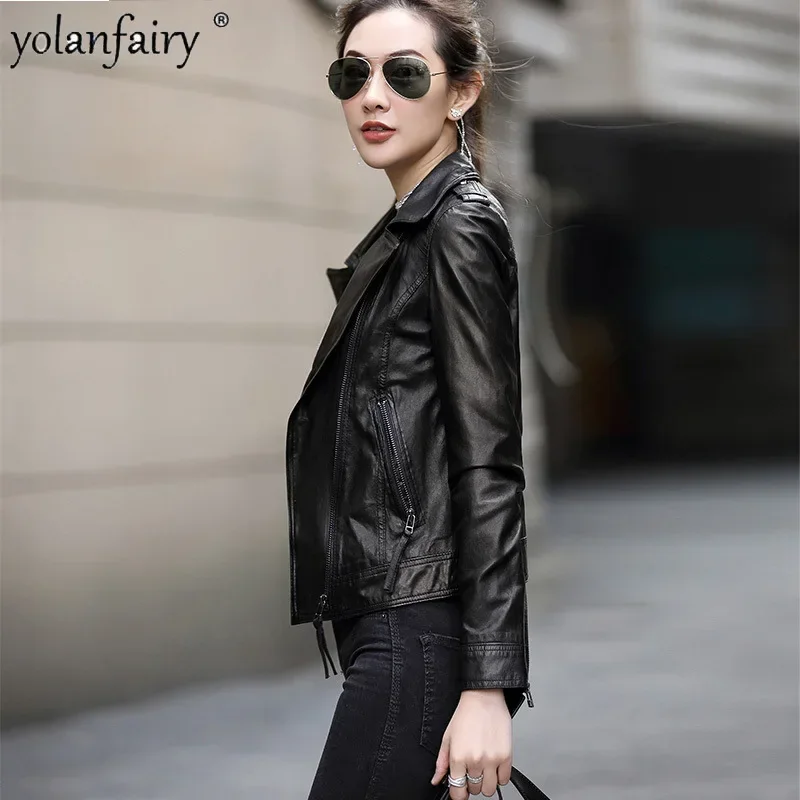 New Spring Autumn Genuine Leather Clothing Women Sheepskin Coat Women's Motorcycle Slim Short Natural Leather Clothes Female Top