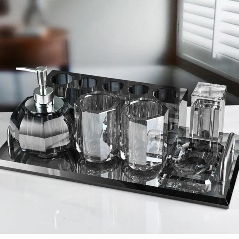 Luxury Crystal Bathroom Wash Set Water Cup Toothbrush Shelf Lotion Bottled Soap Bottle Storage Tray Home Daily Toilet Set ZG821
