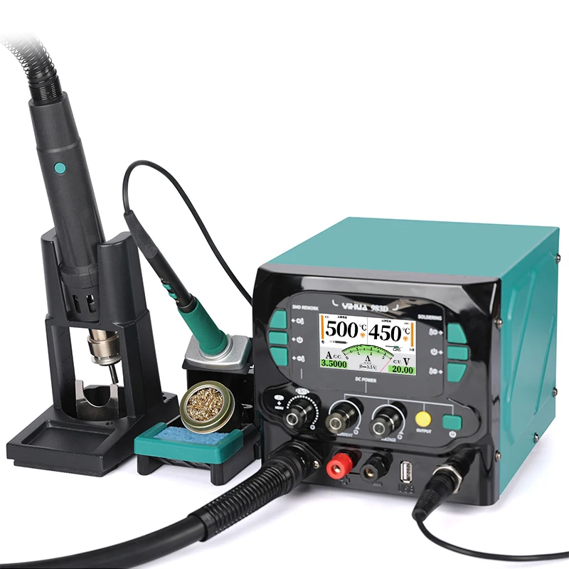

1300W YIHUA 983D Precision Soldering Station 3-in-1 Hot Air Desoldering Gun with digital temperature calibration function
