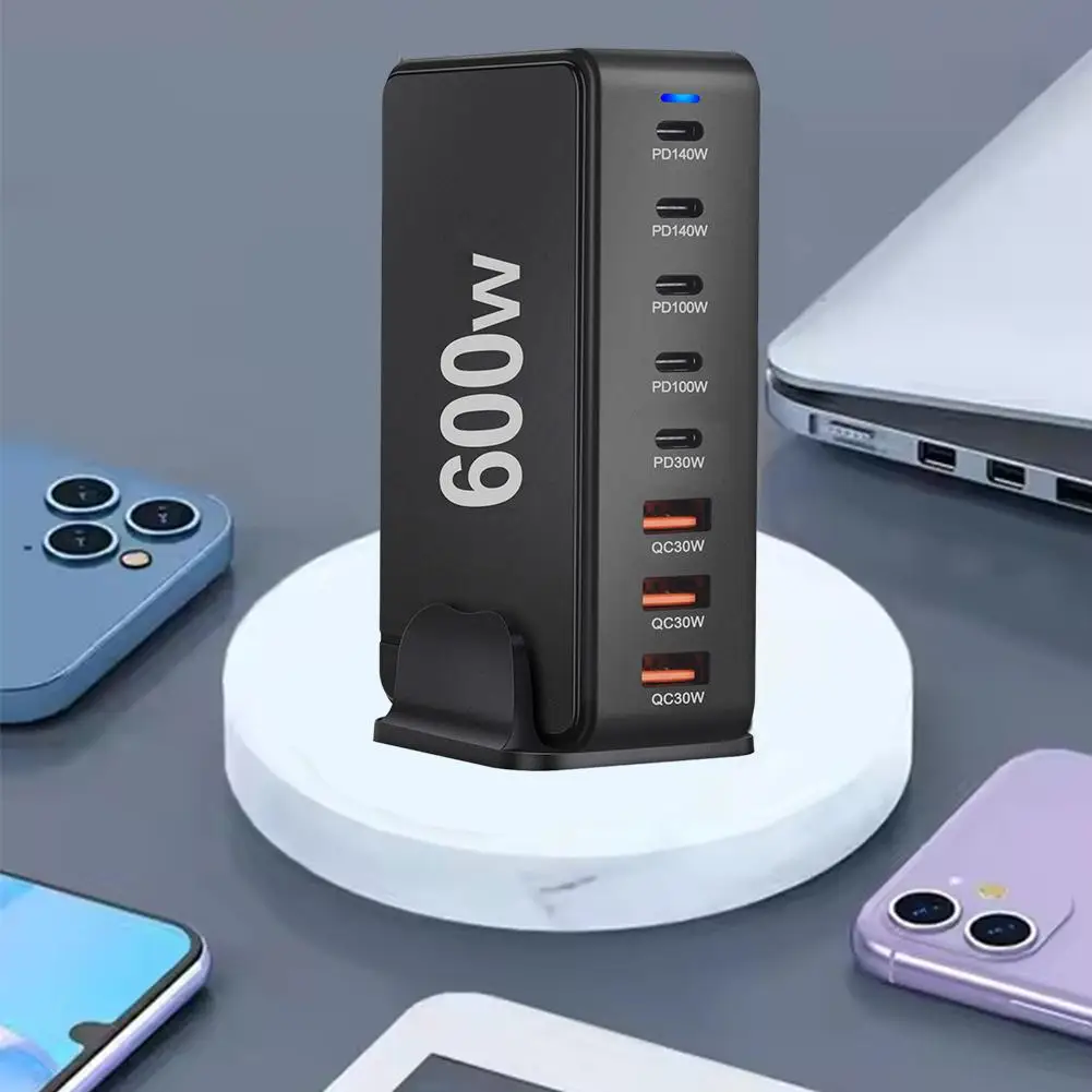 New 600W GaN Fast Charge 3.0 USB-C Charger with 8 Ports 5C3A PD Portable and Suitable for Tablets