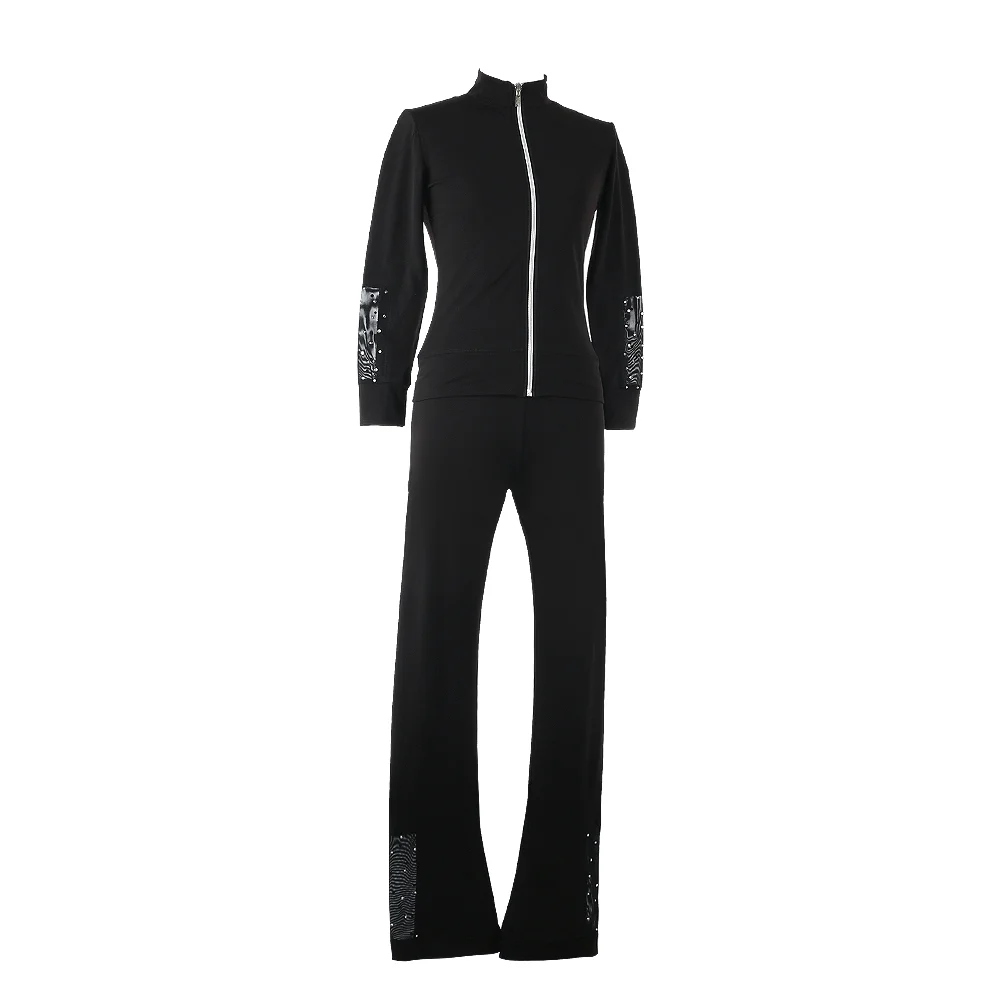 ZAGITOVA-traje de práctica de patinaje artístico para niñas y mujeres, chaqueta de patinaje sobre hielo, Tops, pantalones de terciopelo grueso negro, malla de diamante