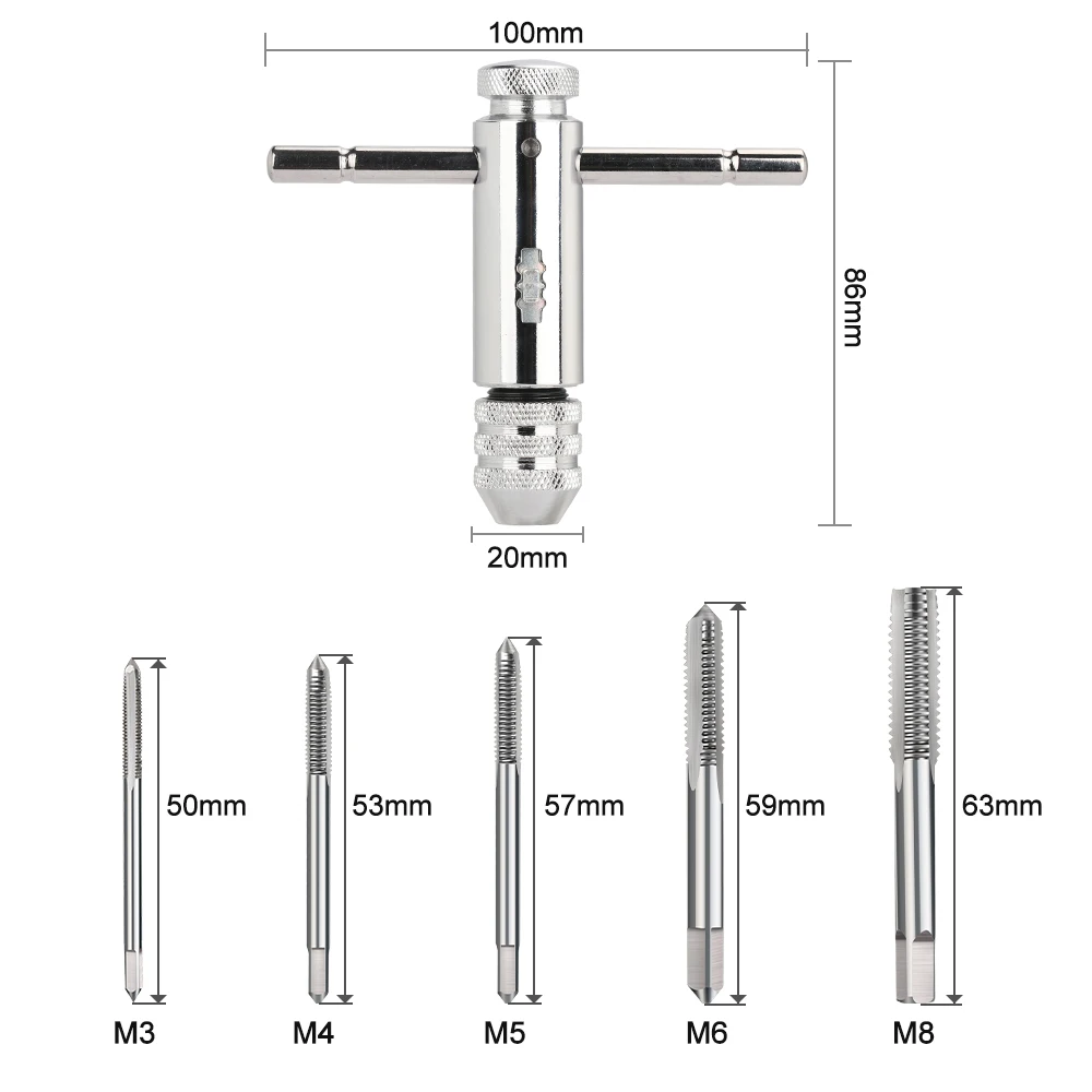 XCAN Adjustable T-Handle Ratchet Tap Reamer Hand Manual Holder Wrench M3 M4 M5 M6 M8 Metric Machine Screw Thread Plug Tool