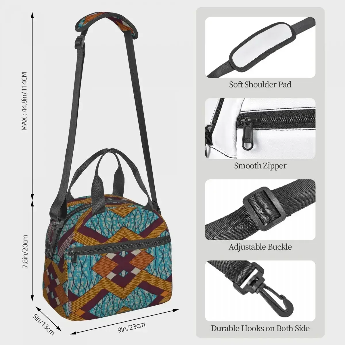 African Tribal Pattern Cooler Lunch Bags Portable Zipper Thermal   For Women  Box Tote Food