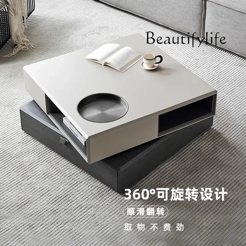 

BJ FLight Luxury Italian Modern Rotating Creative Coffee Table Square High-end Simple Home Living Room New