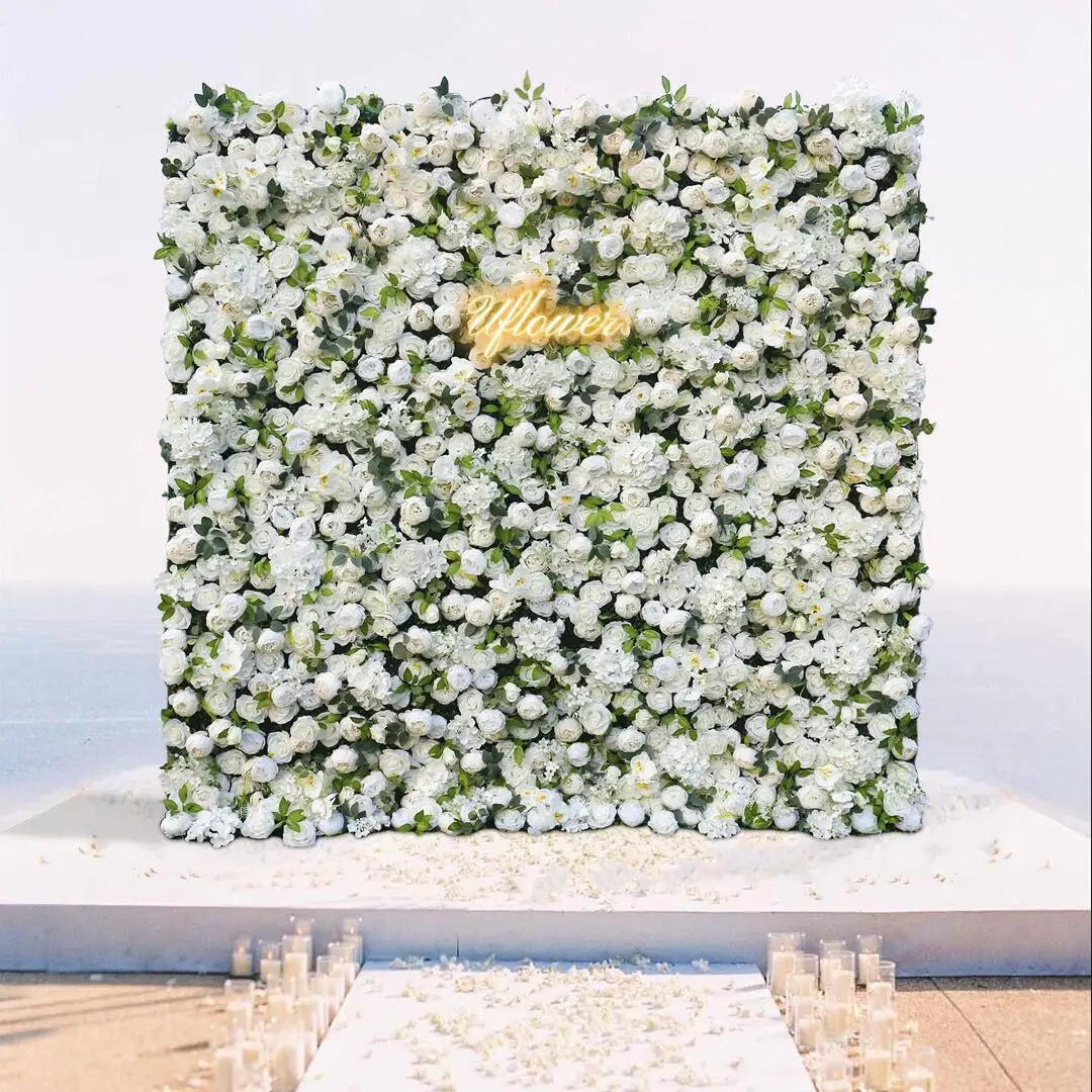 Luxury Wedding Green White Rose 5D Artificial Flower Wall Flower Arch Backdrop Floral Event Party Prop Floral Arrangement Decor