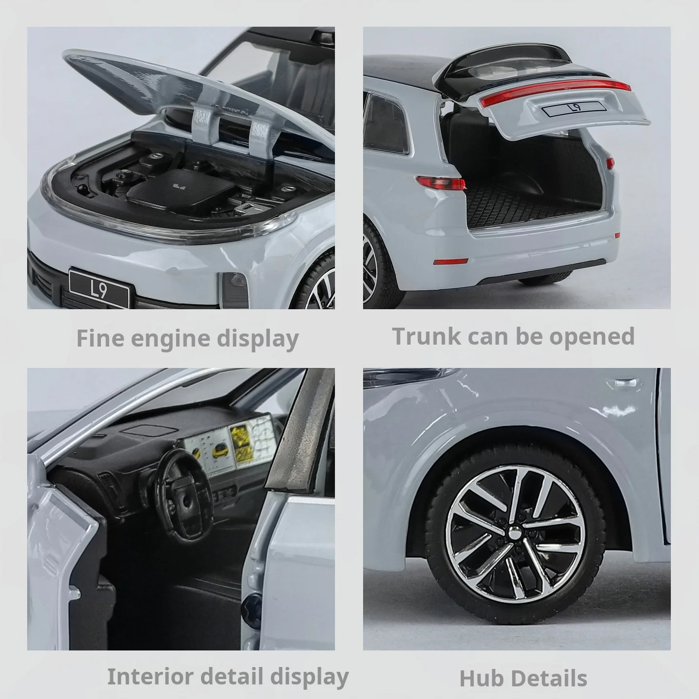 Modelo de carro em liga metálica Li Auto L9 32 Escala Diecast modelo de carro com som e luz puxar para trás meninos presente brinquedo de ornamentos colecionáveis