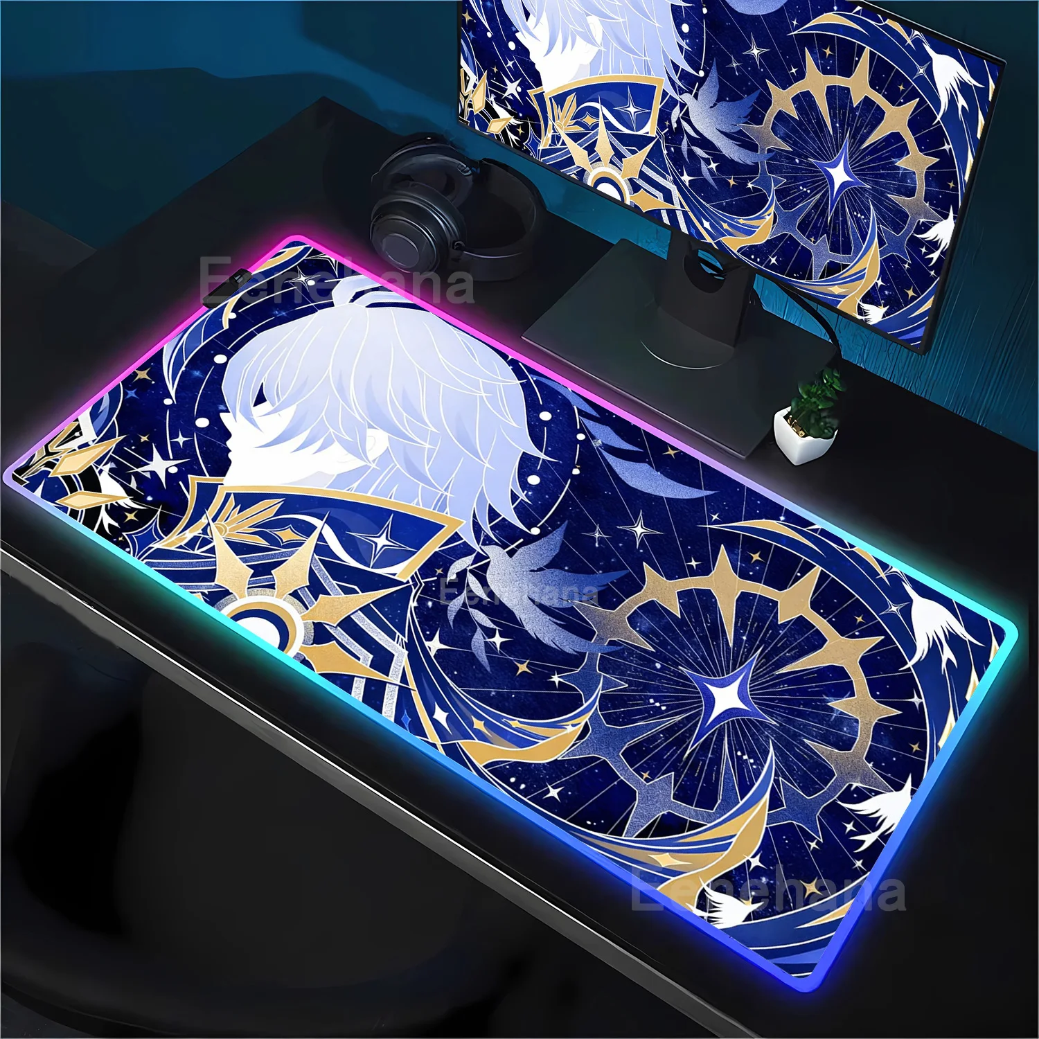 

Коврик для мыши RGB Honkai Star Rail Cyrene Castorice Phainon Клавиатура Игровой светодиодный коврик для мыши Офисный HD Печать Подсветка XXL Настольный коврик