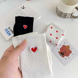 Love Embroidered Socks Women Pure Cotton Sports Short Socks White Black Gift For Girls Ladies Harajuku Kawaii Calcetines Mujer