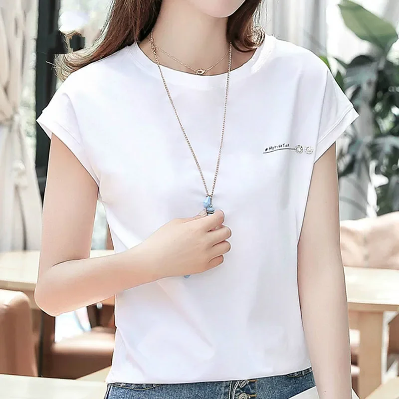 2024 New Summer Fashion Blouses Tops Ladies Solid Short Sleeve Blouse Pink Camisetas Feminina Tops Letter Womens Clothing 2299