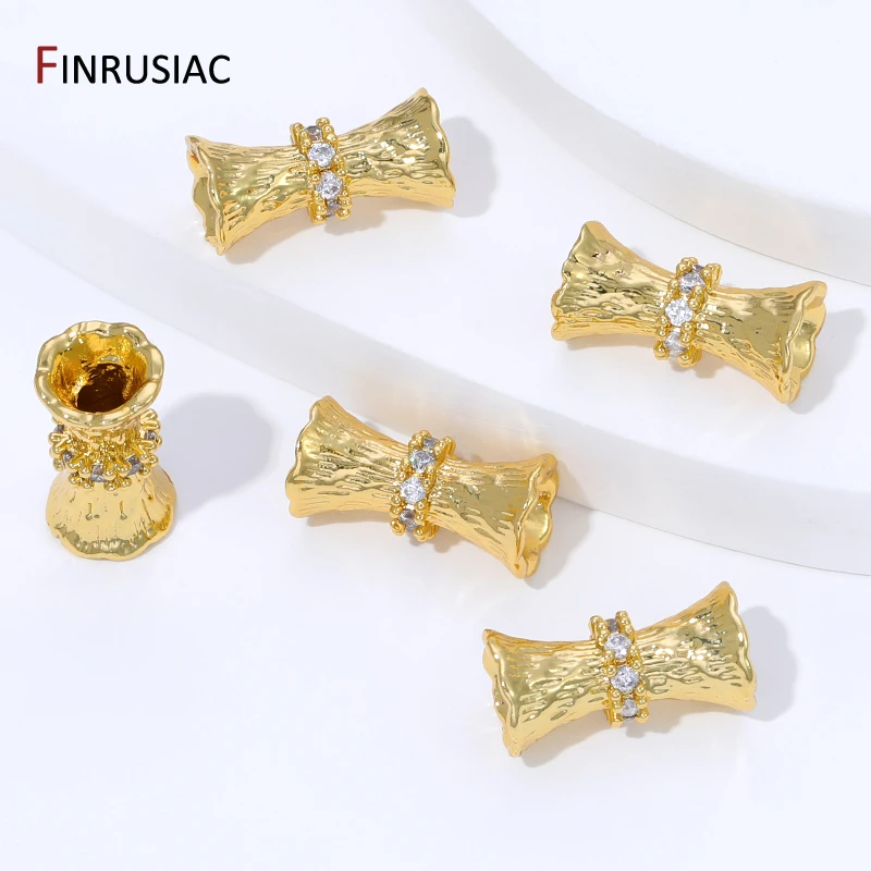 18K Gold Plated Brass Zircon Bamboo Joint Tube Spacer Bead,Separators for Beads,DIY Breaclet Necklace Jewelry Making Supplies image 2