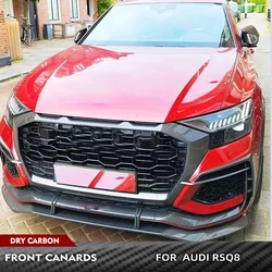 Carbon Fiber Car Front Bumper Canards Fog Light Frame Cover Trim For Audi RSQ8 2020-2023 Racing Front Splitters Fin Air Vent