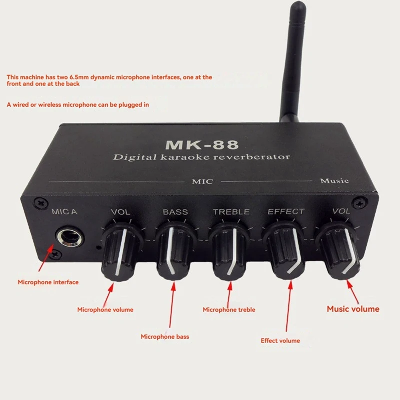 Digital Karaoke Reverberator Bluetooth 5.0 AUX Microphone MIC Reverb Effect Coaxial Decoder Audio Amplifier EU PLUG-VVNB
