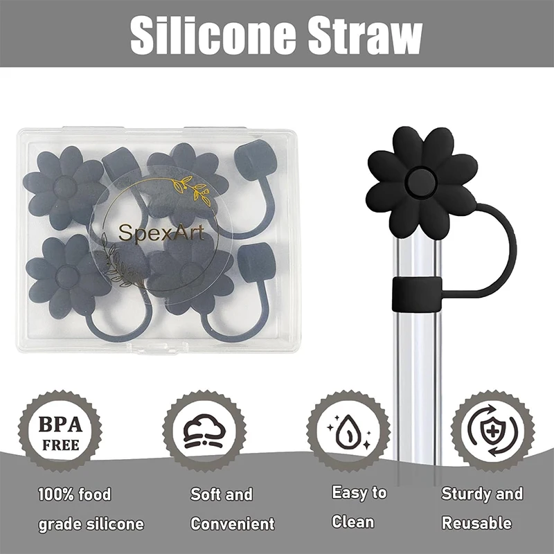 

4Pc Creative Straw Covers Cap For Stanley Cup Silicone Reusable Straw Tips 8-10mm For Drinking Straw Topper Decoration Dustproof