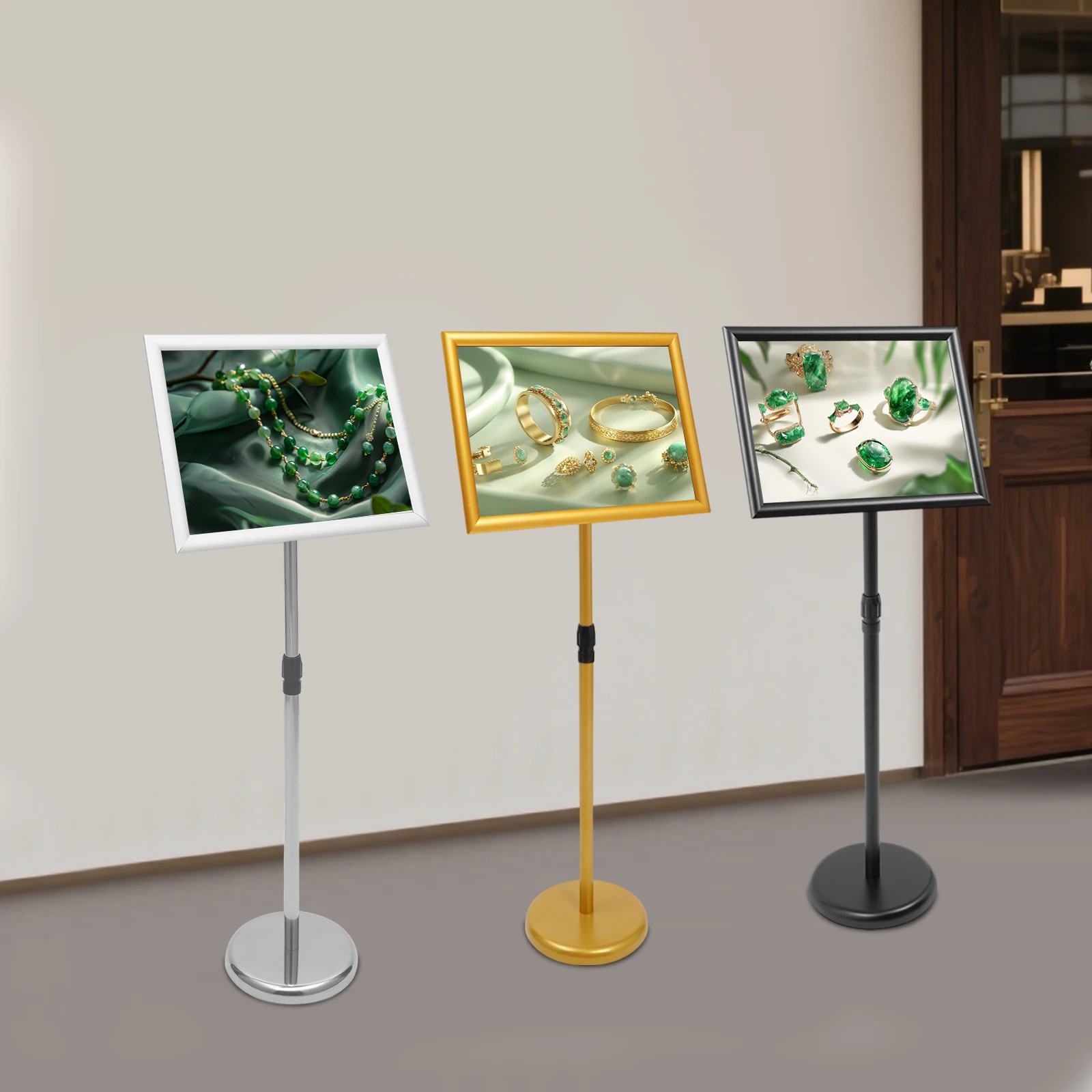 Supporto informativo Supporto per poster regolabile in lega di alluminio da 70-120 cm Espositore per cartelli autoportante Argento/Oro/Nero