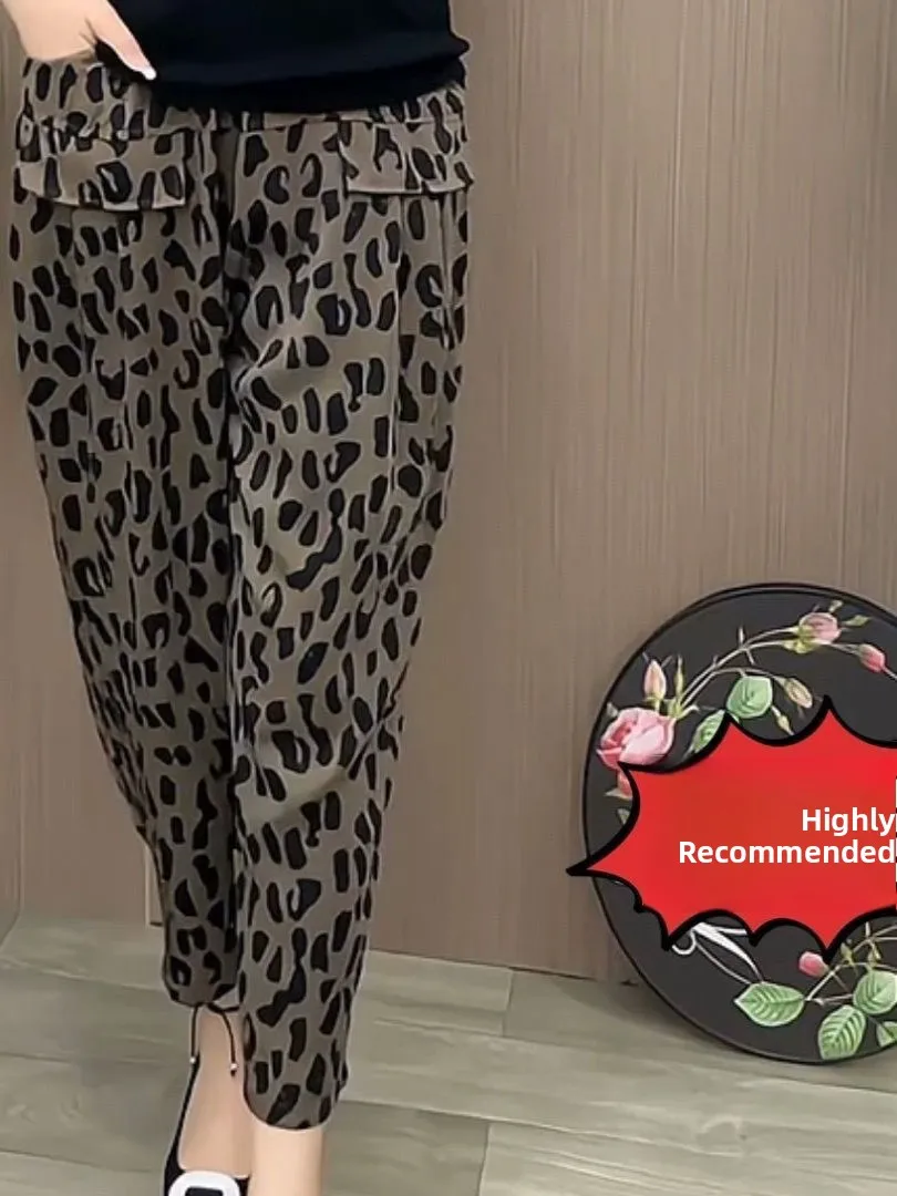 Pantaloni carota larghi a vita alta da donna estivi Harlan Mommy Sle Pantaloni casual sottili stampati a nove punti Pendolari Faion