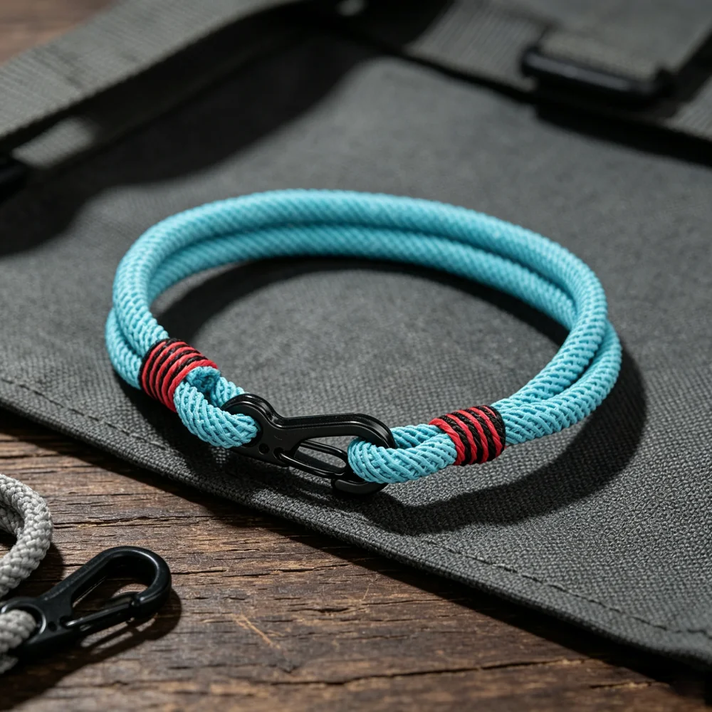 Herren Outdoor Kordel-Armband Doppelstrang Geflochtenes Seil-Armband mit Karabinerhaken Handgefertigter Überlebens-Camping-Sport-Schmuck Pulseria – Detail 3