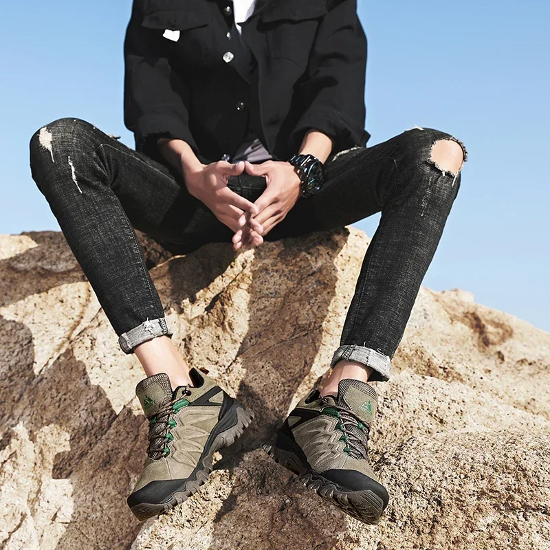 أحذية جلدية للجري للرجال في الهواء الطلق، أحذية رياضية تكتيكية متينة للمشي لمسافات طويلة والمشي والصيد #2