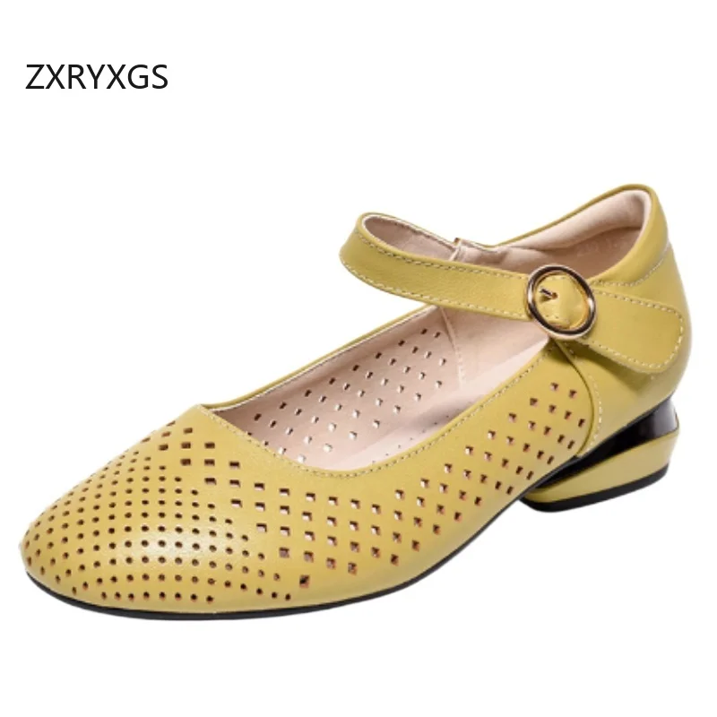 

ZXRYXGS туфли из натуральной кожи с открытым носком, женские сандалии, элегантные удобные дышащие сандалии на низком каблуке, лето 2025