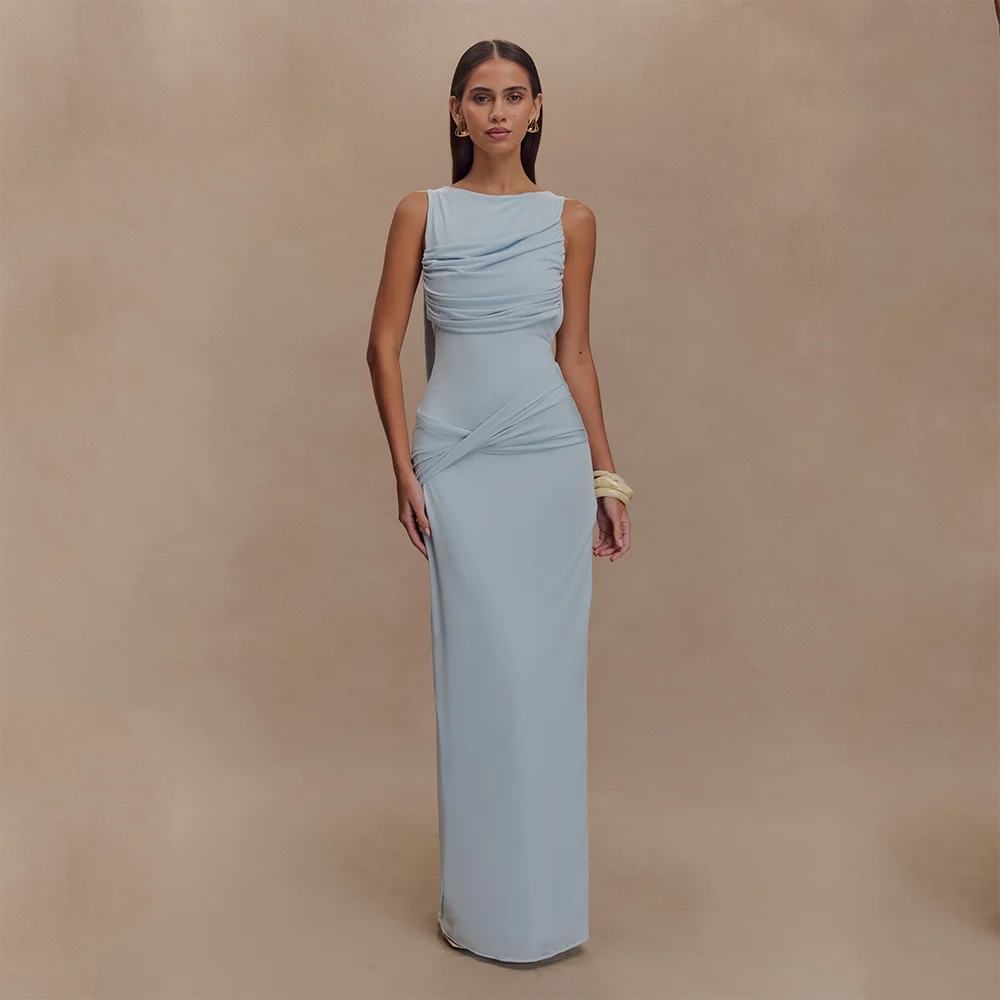 

Simple Evening Dresses Pleat Boat Neck Sleeveless Straight Evening Gowns Floor Length Prom Dresses Dress Customized 2025