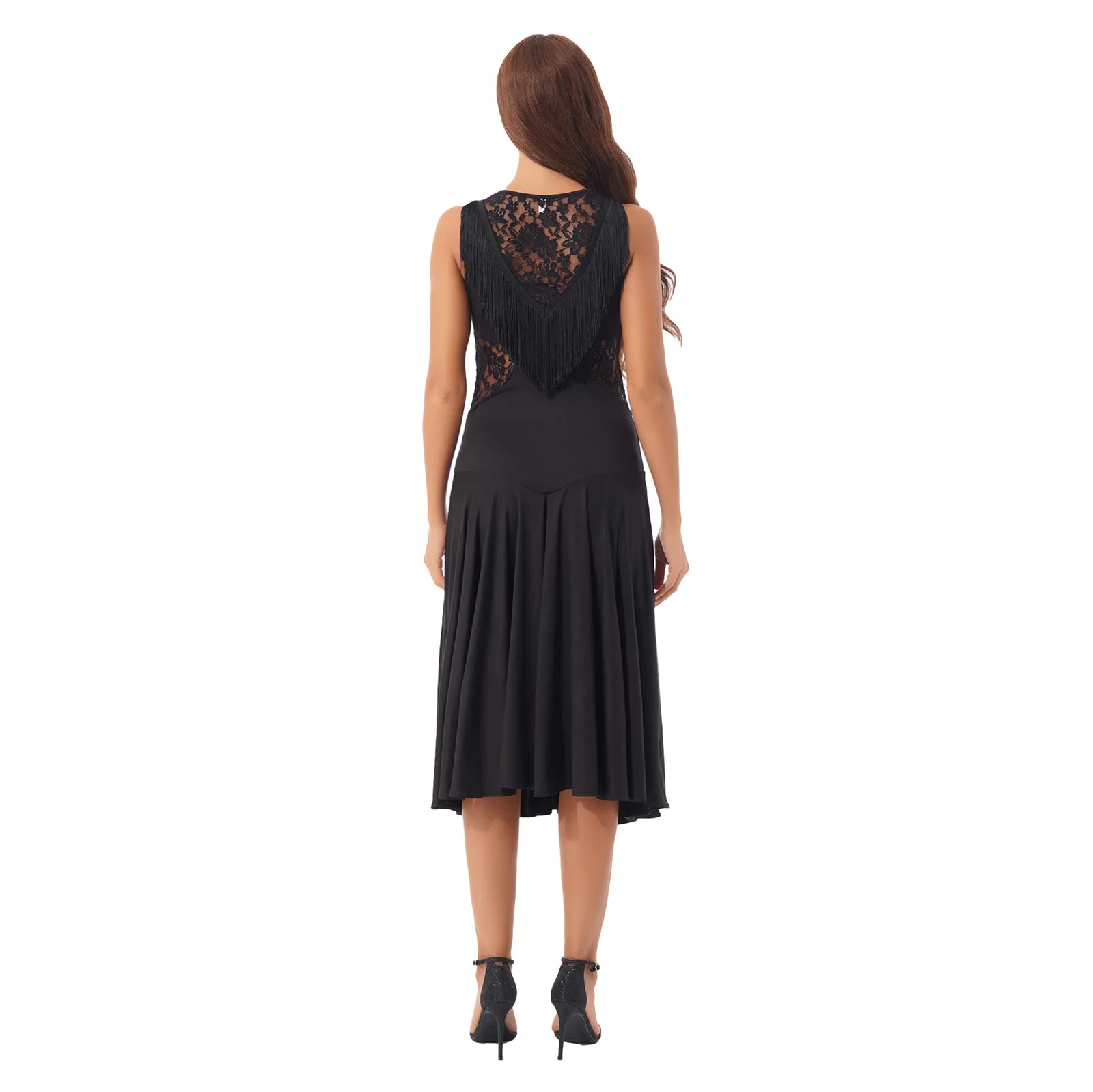 Vrouwen Baljurk Kwastje Dans Jurk Mouwloze Kant Patchwork Ballroom Latin Jazz Tango Waltz Chacha Jurken Dansen Kleding