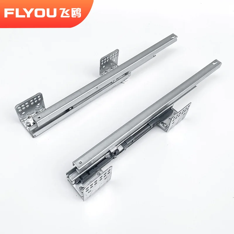 Three-Section Cabinet Damping Drawer Slide Pull-Out Kitchen Baskets Zinc-Plated Metal Side Mount Rail Adjustable Variant Options