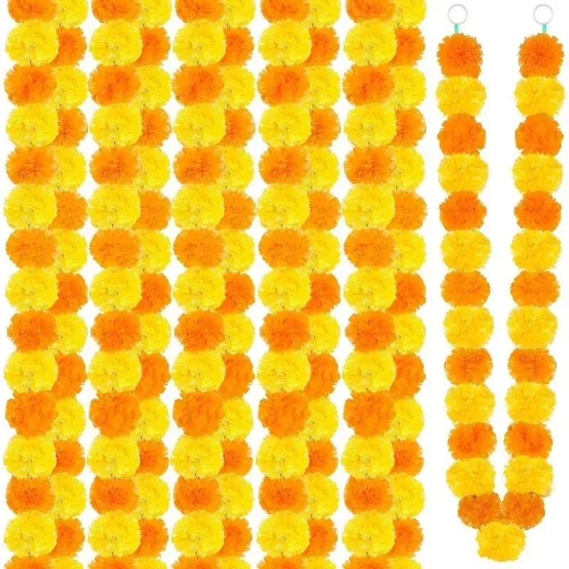 150cm Künstliche Ringelblumen-Girlande, Kunstblumen-Ketten für Halloween, Diwali, Hochzeit, Party, Innenräume, Esszimmer, Hängende Blumendekoration – Detail 8